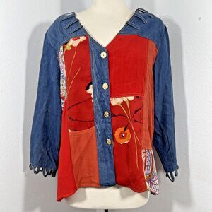 Vtg Tommy n Loulou Blouse Womens M Patchwork Artsy Boho Cottage Y2K 90s